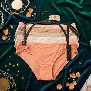 Tahari Peach & Neutral Lace-Trim Bikini Briefs 5-Pack